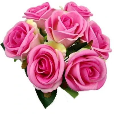 Image of 26cm Artificial Velvet Touch Pink Rose Bouquet / Bundle with 7 large flower heads Home Wedding