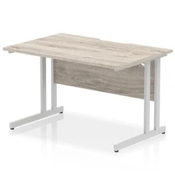 Image of Impulse 1200 x 800mm Scalloped Edge Straight Office Desk Grey Oak Top Silver Cantilever Leg