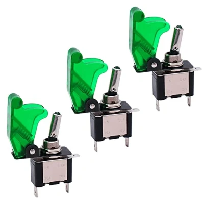 Image of QitinDasen 3Pcs Car Toggle Switch, Green Waterproof Cover LED Indicator, ON OFF 2 Position 3 Pin SPST Auto Rocker for Truck Boat (20A/12VDC)