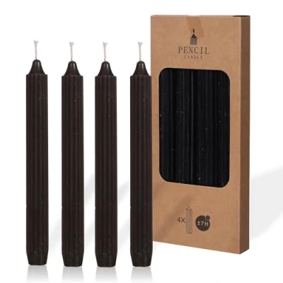 Image of COMFORDER Taper Candles Set, 4 x Table Plain + Ribbed, 20 cm, 7 Hours Burn Time (Black)