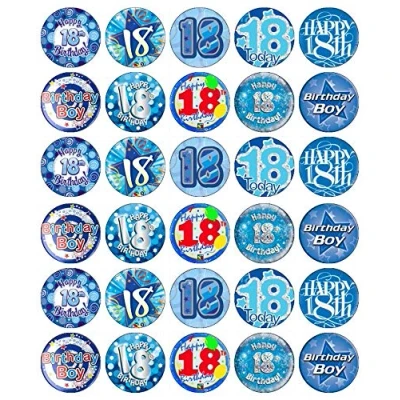 Image of 30 18th Birthday Boy Cupcake Toppers Edible Wafer Paper Fairy Cake Cakes