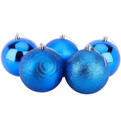 Image of Christmas Concepts® Pack of 5 100mm (4&quot;) Large Baubles Shiny, Matte &amp; Glitter Design Decorations (Royal Blue)