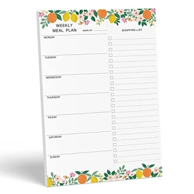 Image of Sweetzer &amp; Orange Fruity Weekly Meal Planner and Grocery List Magnetic Notepad. 7x10 Planning Pad with Tear Off Shopping List. Plan Menu Food for Weight Loss or Dinner Family!