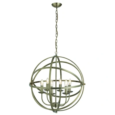 Image of Orbit 6 Light Spherical Cage Ceiling Pendant Antique Brass, E14