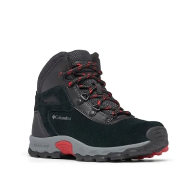 Image of Columbia Newton RIDGE Amped Unisex Hiking shoes for kids, Size: 11K, Black/mountain red Leather and textile