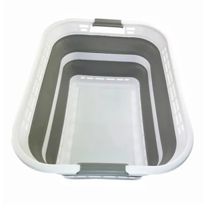 Image of SAMMART 42L Collapsible Plastic Laundry Basket Foldable Pop Up Storage Container/Organizer Portable Washing Tub Space Saving Hamper/Basket (White/Grey)