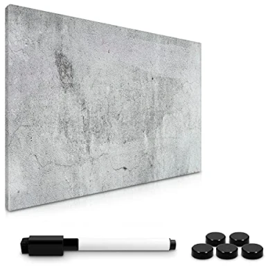 Image of Navaris Magnetic Whiteboard &amp; Magnets 40 x 60 cm Dry Wipe Erase White Planner Board for Wall w/Strong Magnet Set Black Marker Pen Concrete