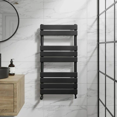 Image of DuraTherm Flat Panel Heated Towel Radiator Matt Black 950 x 500mm