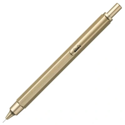 Image of RHODIA 9370C scRipt Mechanical Pencil Hexagonal Body in Brushed Aluminum Gold for Standard 0.5 mm Graphite Leads, Retractable Steel Barrel, Eraser Under the Push Button Collection