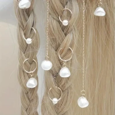 Image of Clip In Hair Extension Braids Dreadlocks Extensions, Box (White Pearl Ring Set)