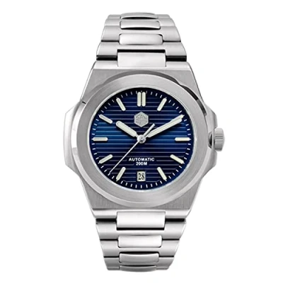 Image of San Martin Classic Luxury Automatic Watches Sapphire Crystal 20ATM Stainless Steel Men Diving Mechanical Business Wrist Watch (Blue), blue,