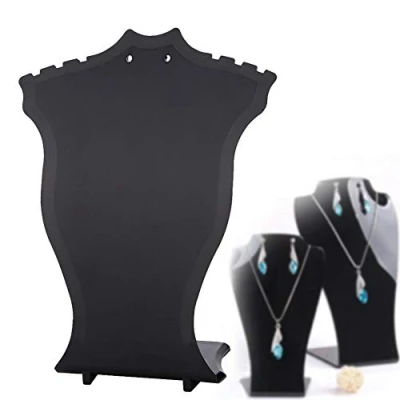 Image of necklace standNecklace Display Stand Plastic Pendant Chain Jewelry Bust Shop Stands Hanger Earrings Holder Rack(Black)