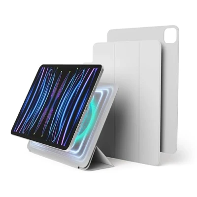 Image of elago Magnetic Folio case Compatible with iPad Pro 11 inch 4th, 3rd, 2nd Generation Back plate can be attached to metal materials, Apple Pencil and elago’s (Light Grey)