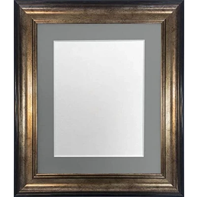 Image of FRAMES BY POST Scandi Black &amp; Gold Picture Photo Frame with Dark Grey Mount A1 Image Size A2