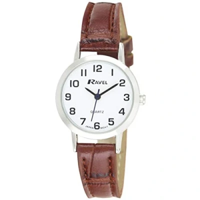 Image of Ravel Unisex Traditional Watch with Clear Numeral Dial Silver Tone/Brown