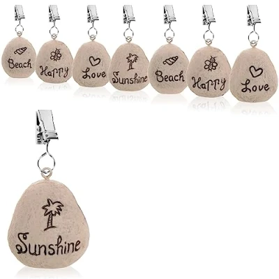 Image of com four® 8x tablecloth weights weatherproof with clip in stone look and beach design approx. 30 g (gray stones)