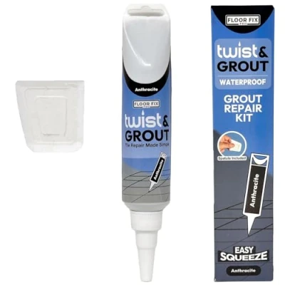 Image of Floor Fix Pro Twist &amp; Grout reviver 250ml ANTHRACITE Tile Adhesive, Renews Fills Tube, Fast Drying Repair Kit, Whitener, Cleaner,Restore and Renew Pre Mixed Grout.