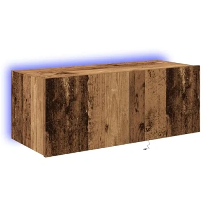 Image of vidaXL Rustic TV Wall Cabinet with LED Lighting Solid Reclaimed Wood Entertainment Centre, 80 x 35 31 cm Living Room Media Storage Unit Sliding Doors