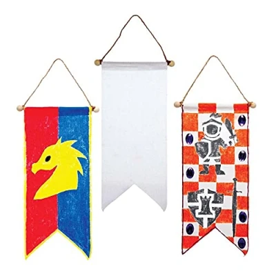 Image of Baker Ross FE276 Knights Fabric Craft Banners Pack of 3, Make Your Own for Children to Decorate and Display, Creative Activities Kids