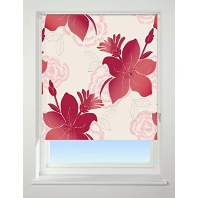 Image of UNIVERSAL Lily Patterned Thermal Blackout Roller Blind, Red, W60cm