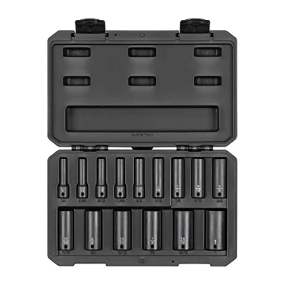Image of TEKTON 3/8 Inch Drive Deep 12 Point Impact Socket Set, 15 Piece (1/4 1 in.) SID91305