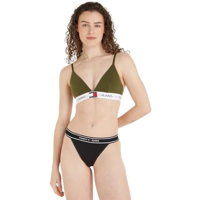 Image of Tommy Jeans Women Triangle Cup Bra Padded Stretch, Green (Drab Olive Green), XL
