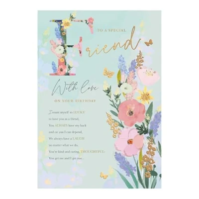 Image of Special Friend Birthday Card, Pastel Colours &amp; Lovely Words, Gold Foil Finish, UK Made