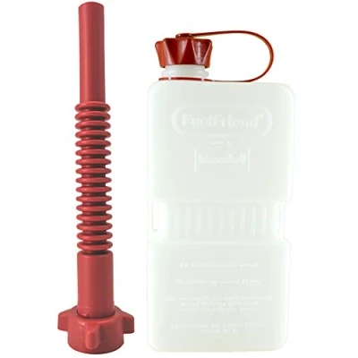 Image of FuelFriend® PLUS CLEAR 1.5 liters small Petrol Can Mini Reserve Canister + Flexible PREMIUM Outlet Pipe perfect for motorcycles, cars and more