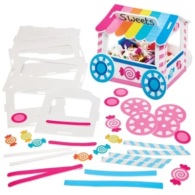 Image of Baker Ross FN093 Push Along Sweet Cart Kit Pack of 2, Sweets Arts and Crafts, DIY Mini