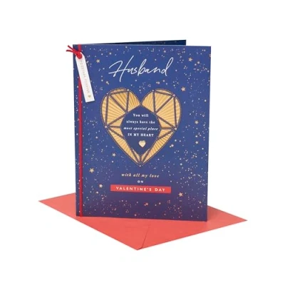 Image of UK Greetings Valentine&#039;s Day Card For Husband Intricate Gold Heart