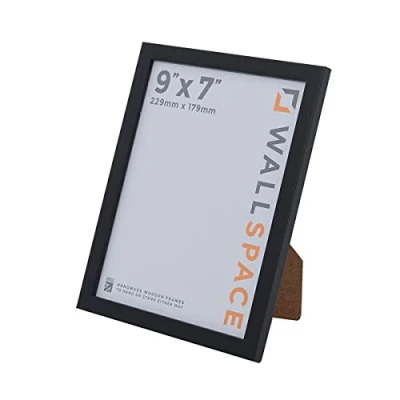 Image of Wall Space Thin 9x7 Black Frame Picture 9 x 7 inch 7x9 Frames made from SOLID WOOD with REAL GLASS Photo