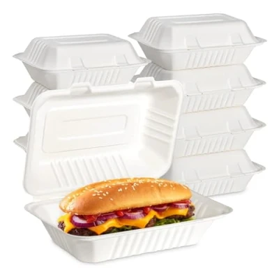 Image of CaterCo Disposable Bagasse Clamshell Food Containers 9 x 6 inch 200 Pack Biodegradable Sugarcane Container Box, Compostable, Eco Friendly, Takeaway Boxes, (9x6 Inch, 1 Compartment)