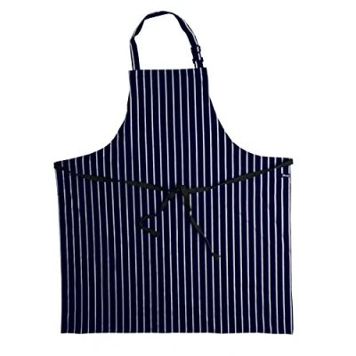 Image of Denny&#039;s DP85A Striped Bib Apron with Adjustable Halter, Navy