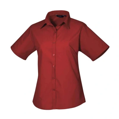 Image of Premier Womens/Ladies Poplin Short Sleeved Blouse (Burgundy) Size 26 UK