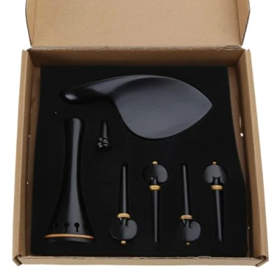 Image of 1 Set Of 4/4 Violin Fittings Ebony Wood Color Parts Accessories Pegs With Tailpiece Chinrest Endpin