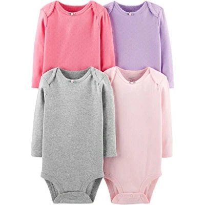 Image of Simple Joys by Carter&#039;s Baby Girls&#039; 4 Pack Soft Pointelle Long Sleeve Bodysuits, Pink/Purple/Grey, Premature (Pack of 4)
