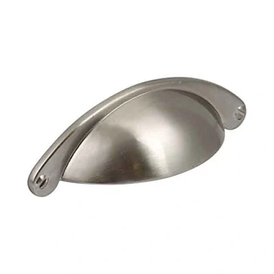 Image of FITTINGSCO Shaker Cup Kitchen &amp; Bedroom Cabinet Handle 64mm Hole Centres (Satin Nickel or Brushed Finish)