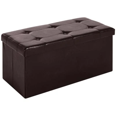 Image of HOMCOM Folding Faux Leather Storage Cube Ottoman Bench Seat PU Rectangular Footrest Stool Box (Brown)