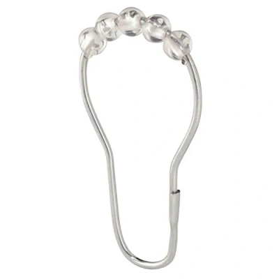 Image of iDesign 76770EU Rings, Metal and Plastic Tension Rod, Set of 12 Practical Shower Curtain Hooks with Easy Installation, Clear/Silver