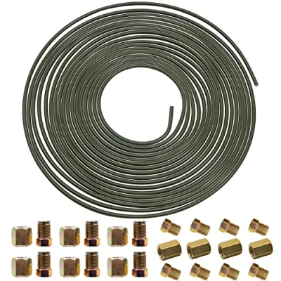 Image of 3/16&quot; Brake Pipe Kit 10m(32.5 Ft), Automotive Replacement Lines with Nuts Fittings &amp; Screw Connectors Copper Plated Hose (10m)