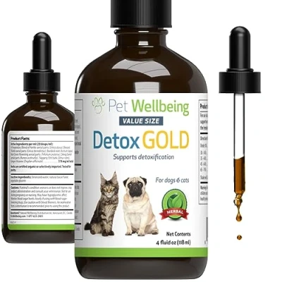 Image of Pet Wellbeing Detox Gold for Dogs &amp; Cats Vet Formulated Gentle Detoxification Elimination Support Natural Herbal Supplement 4 oz (118 ml)
