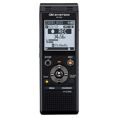 Image of OM SYSTEM WS 883 digital voice recorder with built in stereo microphones, Direct USB, Noise Cancel, Simple Mode, Low Cut Filter, Intelligent Auto 8 GB memory and VCVA
