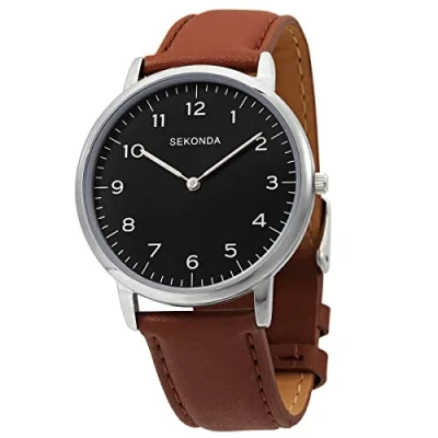 Image of Sekonda 1348.28 Gents Black Dial Brown PU Buckle Strap Watch