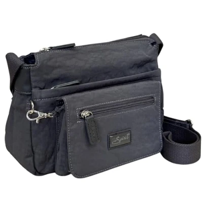 Image of Spirit Womens Lightweight Small Multi Section Crossbody Shoulder Travel Holiday Nylon Waterproof Day Bag With Adjustable Strap 1651 (Dark Grey)