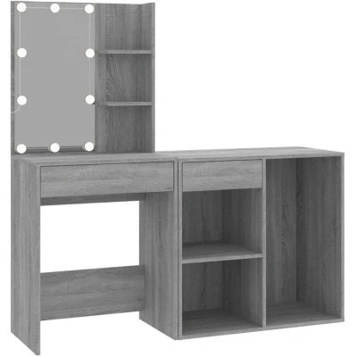 Image of vidaXL LED Dressing Table with Cabinet Grey Sonoma Engineered Wood
