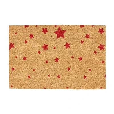 Image of Relaxdays Doormat Star Pattern 40 x 60 cm Rectangular Coir Floor Mat with No Slip PVC Underside, Door made of Coconut Fibre Welcome Mat, Red