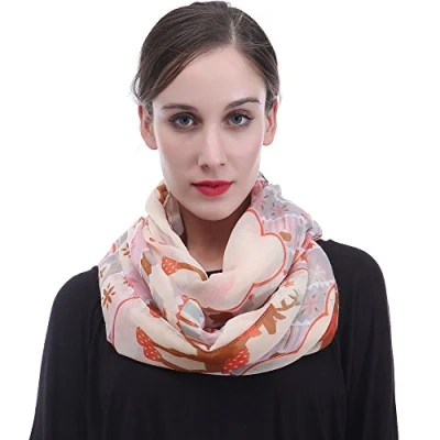 Image of Lina &amp; Lily Christmas Pattern Print Lightweight Snood Scarf (Reindeer Beige)