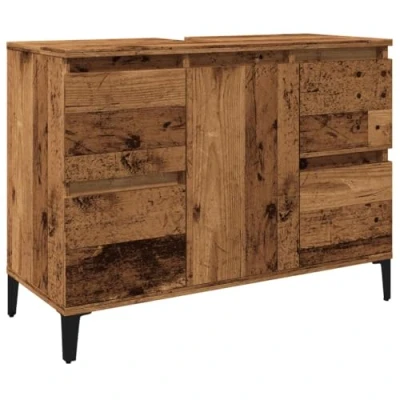 Image of vidaXL Sink Cabinet Vanity Storage Unit Old Wood Finish 80 x 33 60 cm Engineered &amp; Metal Bathroom Solution