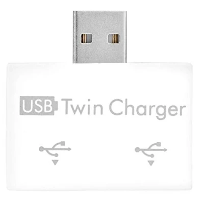 Image of 143 USB Hub, Hub USB2.0 Male to 2 Port Twin Charger Splitter Multiport Adapter Network Converter Portable Data for Windows Laptop (White)