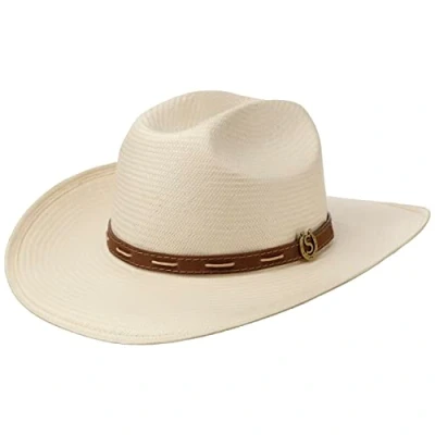 Image of Stetson Edcouch Western Toyo Straw Hat Men Sun Cowboy Summer with Leather Trim Spring L (58 59 cm) Nature